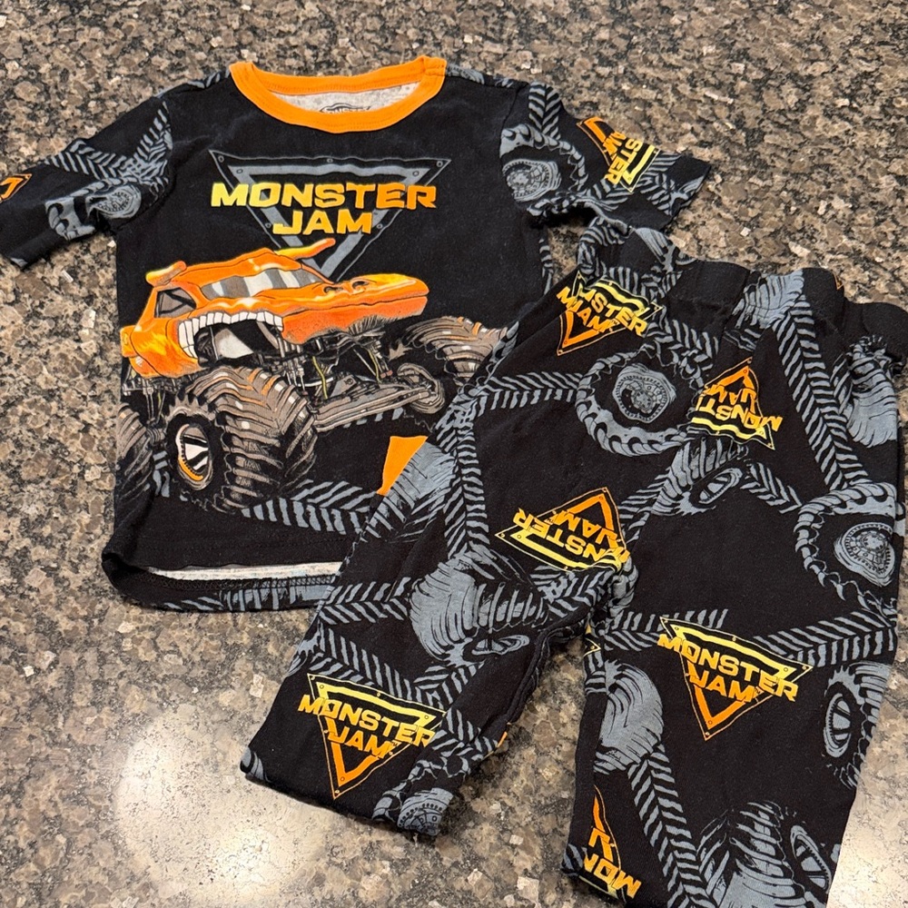Monster Jam Pajama Set with Orange and Black Design